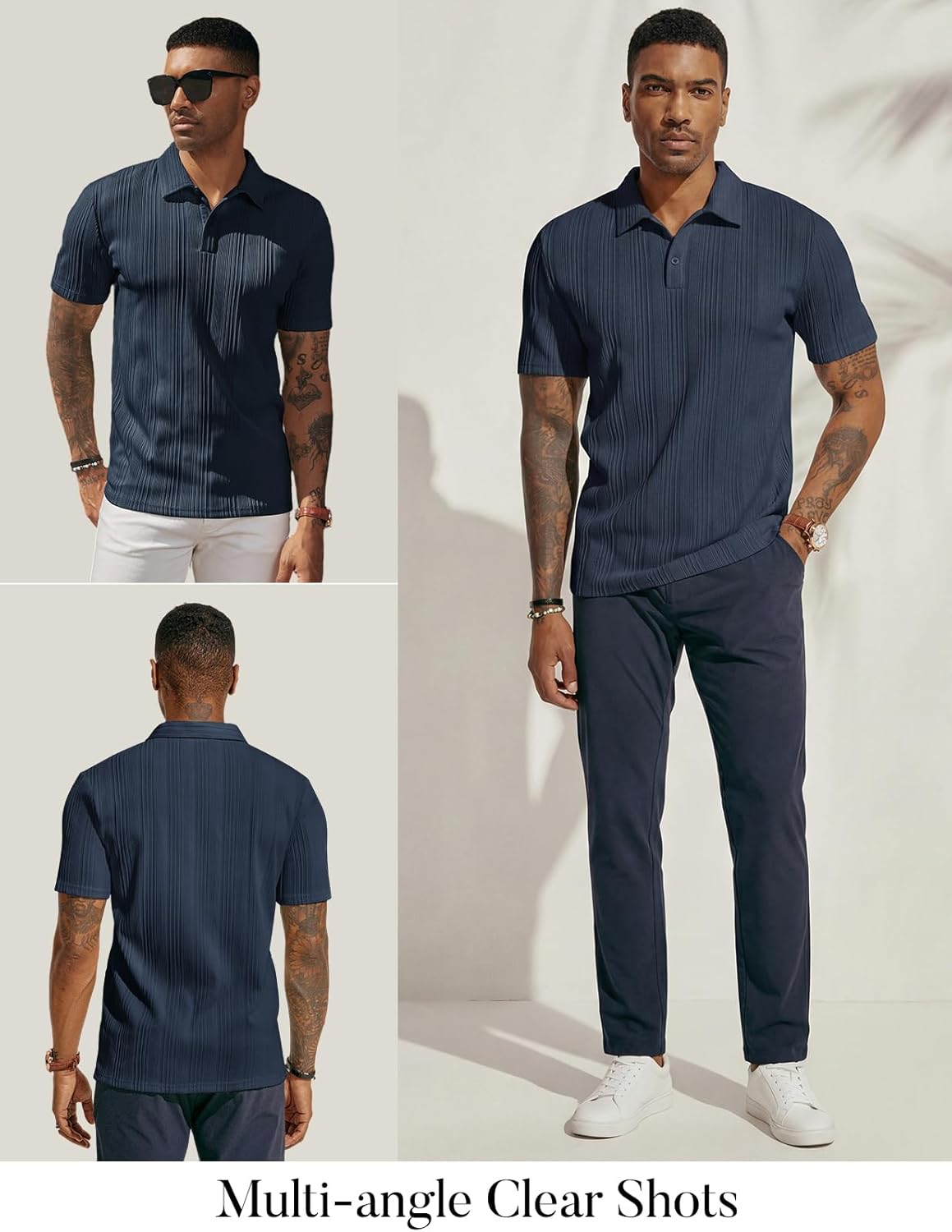 PJ Paul Jones Men's Textured Knit Polo Shirt - Regular Fit Stretchy Golf Top | Versatile Style