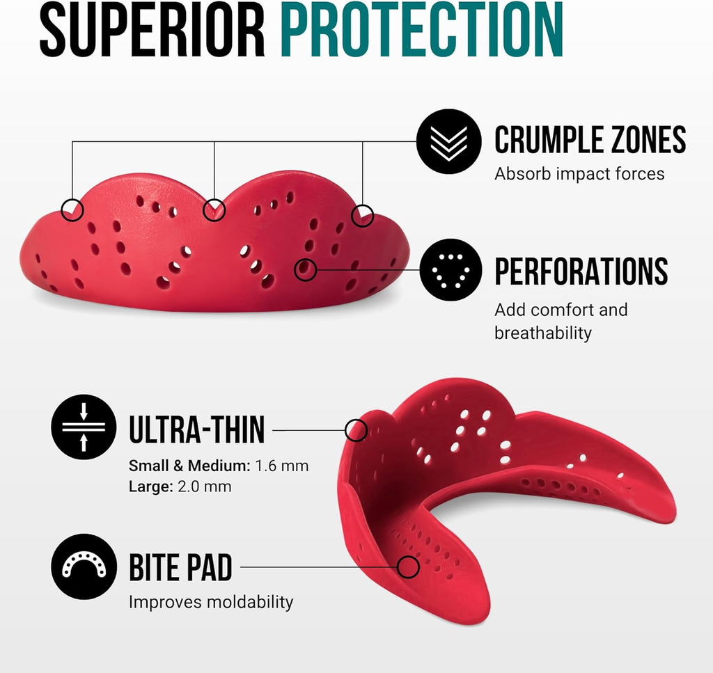 SISU Aero Small Mouthguard | Intense Red - 30% Stronger Protection for Team Sports - Remoldable & Ultra Slim