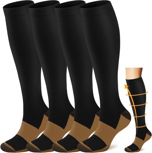 ACTINPUT Copper Compression Socks - 4 Pairs for Men & Women | Ultimate Support for Nurses, Running & Travel
