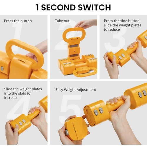 2-in-1 Adjustable Dumbbells & Kettlebell Set, 4 Levels Weight Quick Change(2.2 3.3 4.4 5.5 lbs), for Women Home Gym Exercise Training, with Complimentary Non-slip Touch Fastener, Yellow.