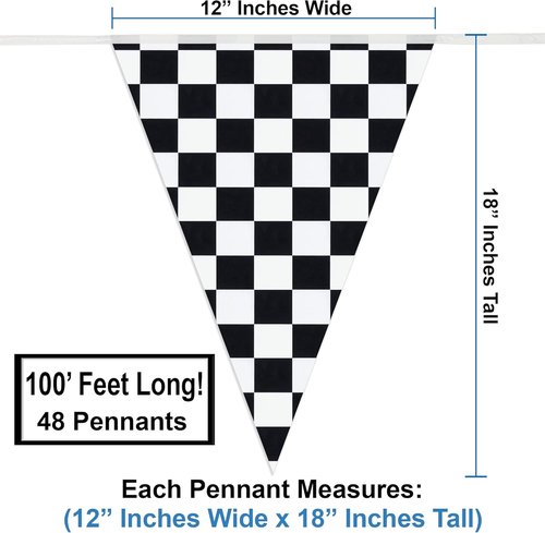 Checkered Flags 100’ FT Pennant Racing Banner - NASCAR Theme Party Decoration | Race Car Party Décor