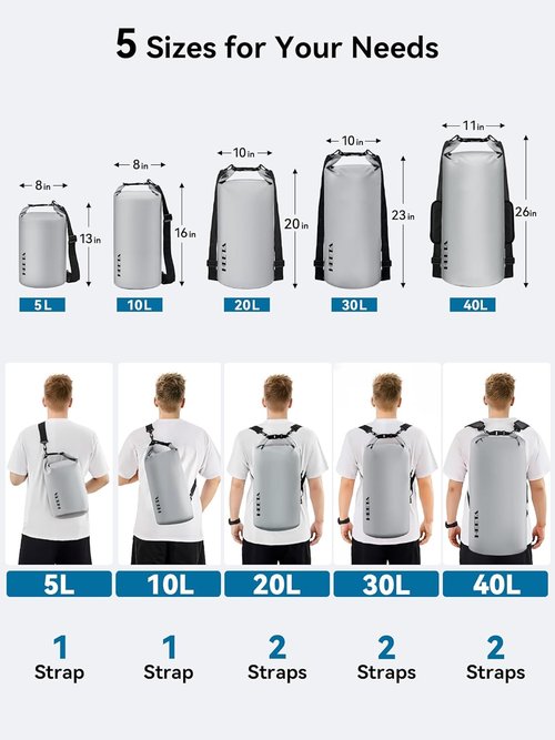 HEETA Waterproof Dry Bag - Lightweight Roll Top Storage Backpack with Emergency Whistle | 5L/10L/20L/30L/40L Options for Travel, Kayaking, Camping