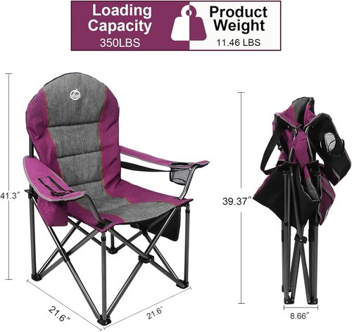Northroad Oversized Camping Chair - Heavy Duty Folding Chair with Cup Holder & Cooler Bag | Supports 350 LBS (Purple)