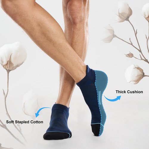 FITRELL 6 Pack Ankle Running Socks for Men and Women Low Cut Cushioned No Show Athletic Sports Compression, Shoe Size 12-15, Navy Black