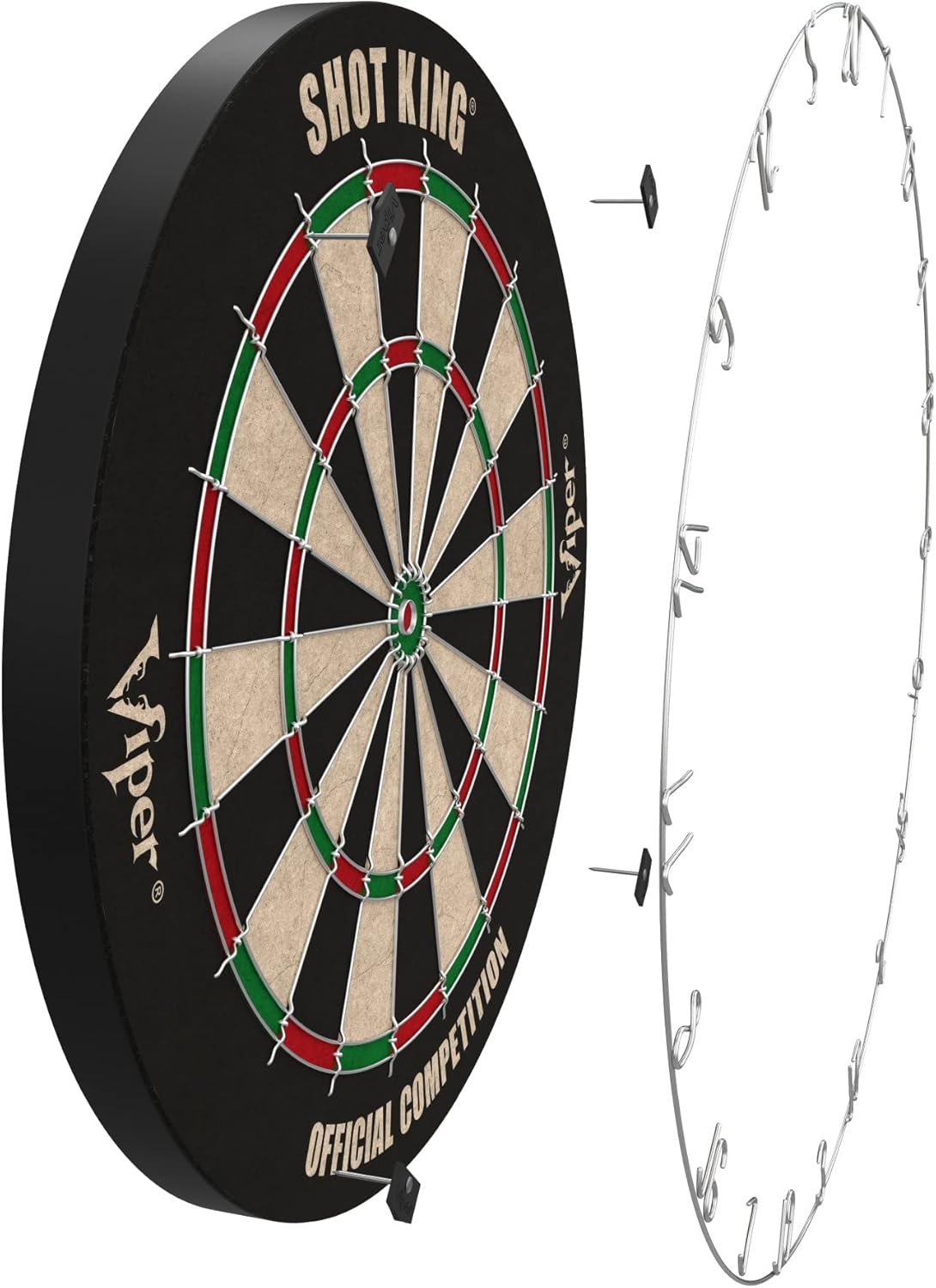 Viper by GLD Products Shot King Dartboard Set - Regulation Bristle Steel Tip with Rotating Number Ring & 6 Darts - Black