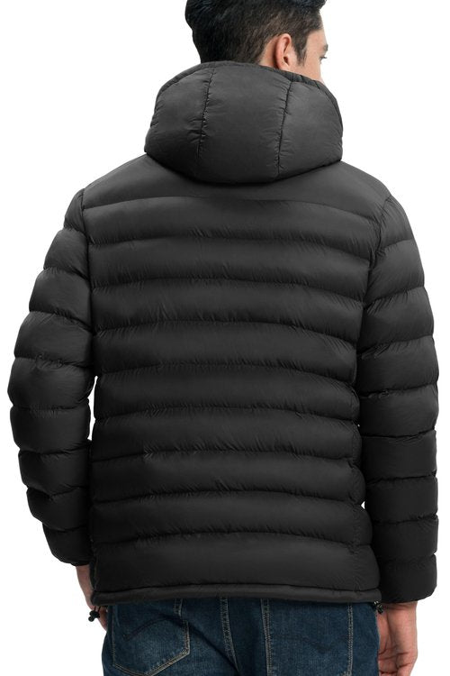 Gopune Men's Lightweight Puffer Jacket Detachable Hooded Water Resistant Puffy Winter Down Jackets for Snow Ski Travel,Black 3XL