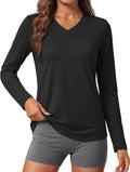 MAGCOMSEN SPF Long Sleeve Workout Shirts for Women - V-Neck UPF 50+ Quick Dry Performance Tees