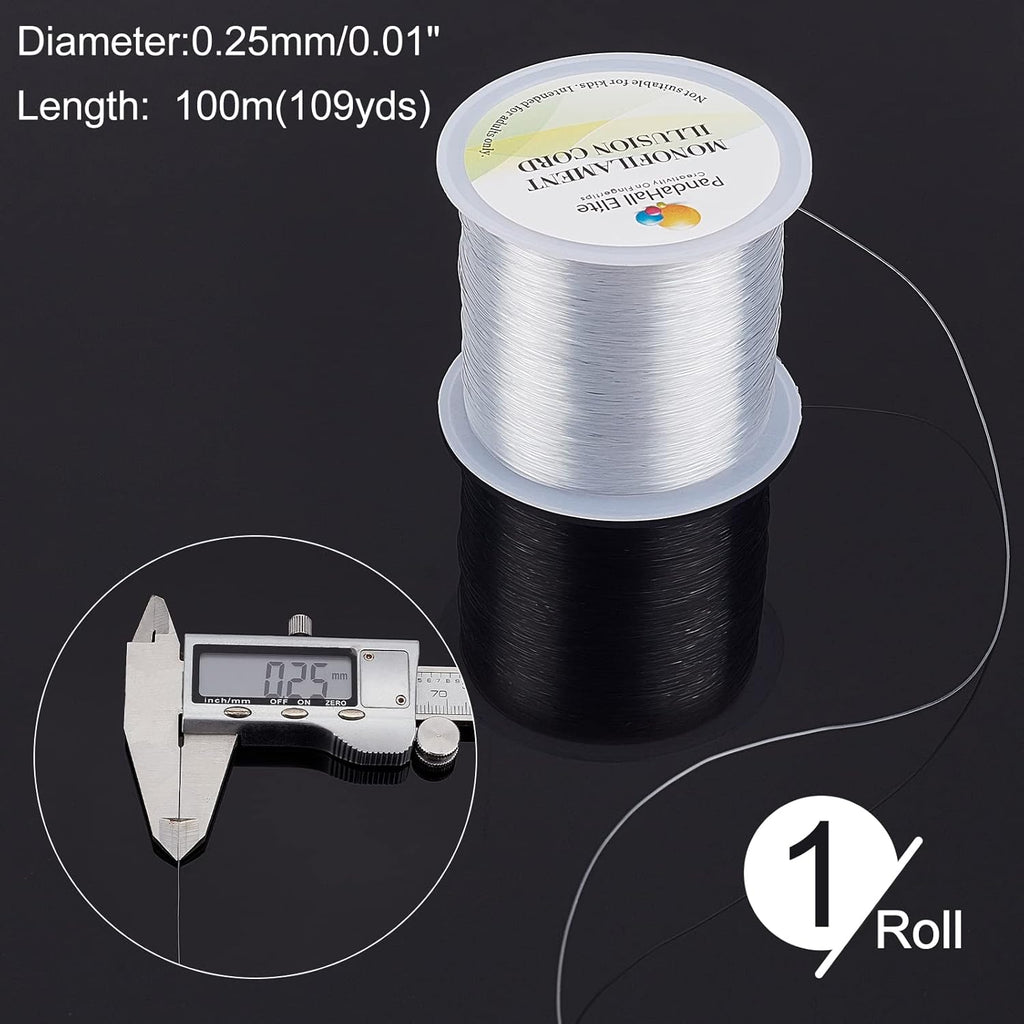PH PandaHall Clear Fishing Line - 0.25mm Invisible Nylon Thread for Jewelry Making | 109 Yards (328ft)