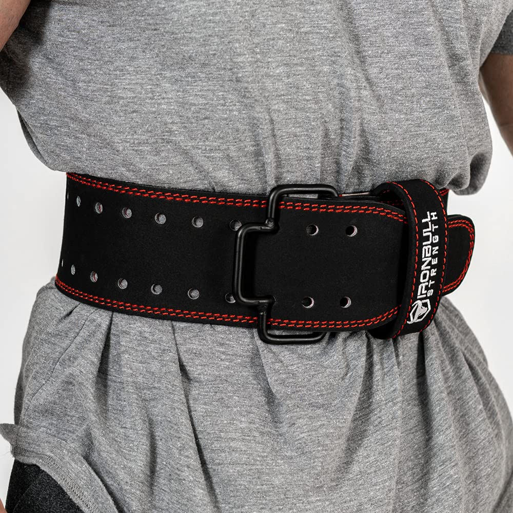 Quick Release Weightlifting Belt PRO - 7mm Fast Lever Lifting Belt - 4-inch Wide Suede Leather Back Support - For Powerlifting, Weight Training, Gym and Fitness (Medium, Black/Red)