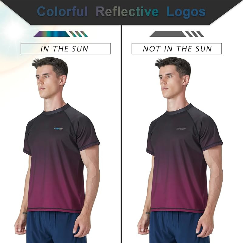 Mens Rash Guard Swim Shirt UPF 50+ Quick Dry Short Sleeve Gradient Red XXL
