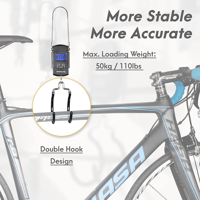 CyclingDeal Backlit LCD Digital Bike Scale – 110 lb Capacity with 2-Hook Precision