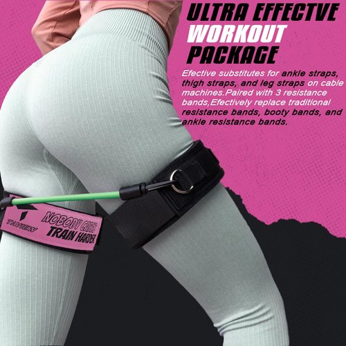 Thigh Ankle Strap Adjustable Neoprene Padded, Ankle Leg Cuffs with Resistance Bands for Leg Butt Training Workout Equipment, Strength Training,Hip Gluteus (1 Pair(2D-Rings) with 3 Resistace Band)