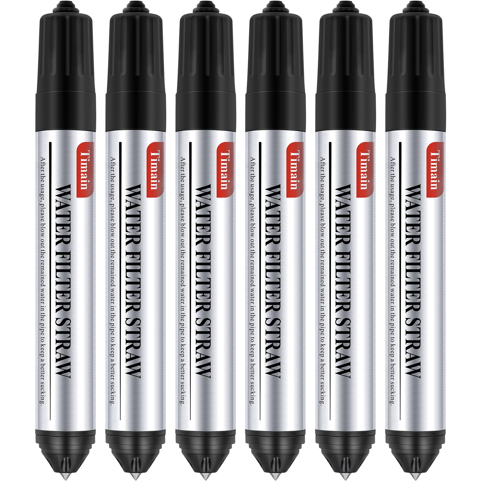 Timain 6 Pack Mini Water Filter Straws,Water Purifier Survival for Emergency Preparedness,Break Glass,Travel,Camping, Hiking,Fishing,Hunting (6)
