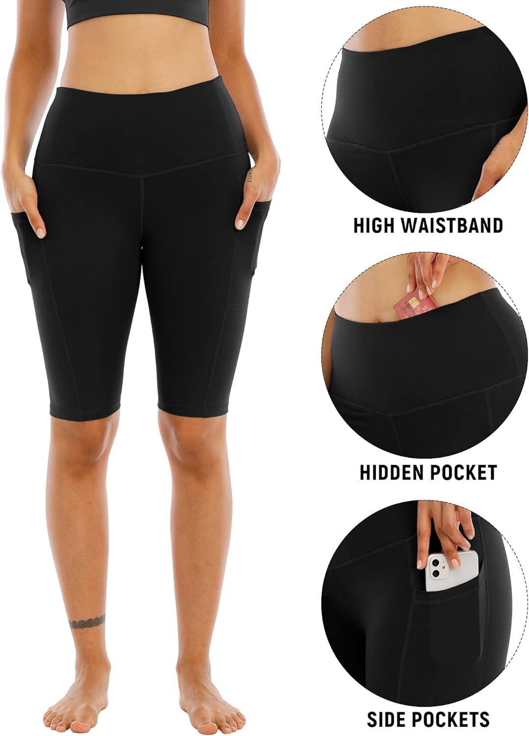 WHOUARE Biker Yoga Shorts - High Waisted with Pockets for Women | 4 Pack Athletic Workout Gear