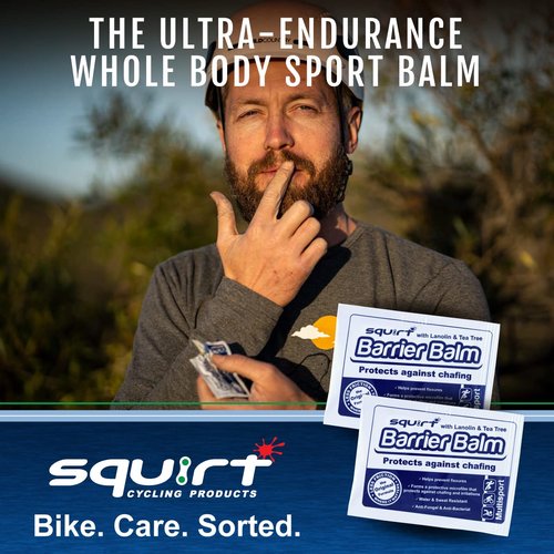 Squirt Barrier Balm for Chafing Relief - Body Anti Chafe Balm for Cycling & Endurance Sports - Water & Sweat Resistant Anti Chaffing Cream for Men & Women - Skin Friction Defense - 10 x 6g Sachets