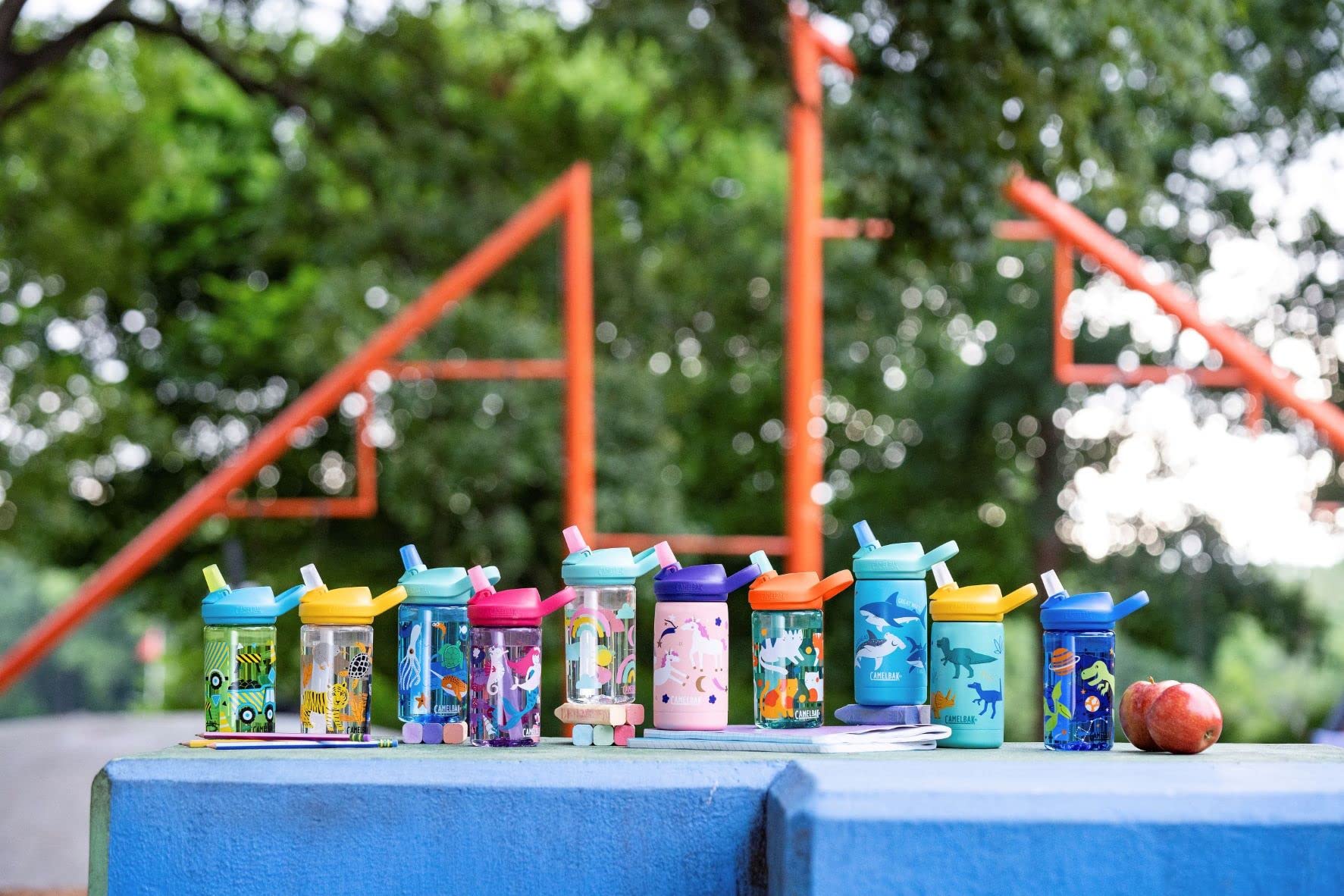 CamelBak Eddy+ Kids Water Bottle with Bite Valve Straw, Leak‑Resistant Easy‑Sip Design for Everyday Hydration, 14oz, Iguanas