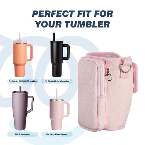 Marchoose Watter Bottle Carrier Bag for Stanley Cup with Phone Pocket, fit for Stanley 40 oz Tumbler & Simple Modern 40oz Water Bottle, Odor-Free Holder Pouch with Adjustable Strap (Rose Quartz)
