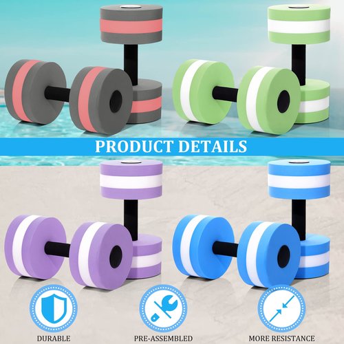 Shappy Water Weight Aquatic Exercise Dumbbells for Pool Macaron Color Aerobics Equipment EVA Foam Dumbbells Aquatic Exercise Equipment Hand Bar(Blue/purple/green/gray,8 Pcs)