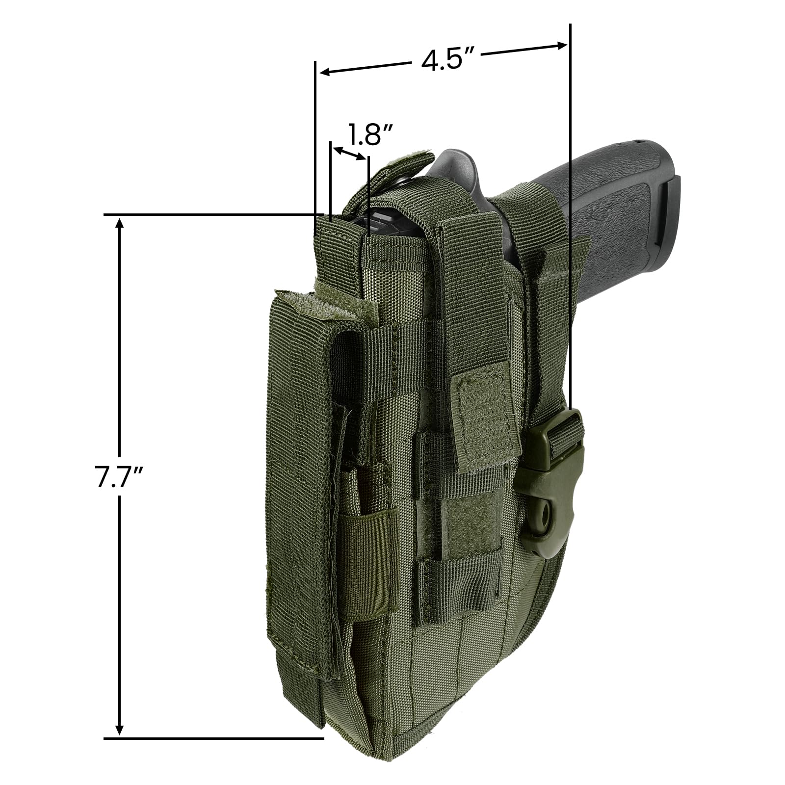 Tactical Molle Belt Gun Holster, Universal Adjustable Pistol Holsters with Mag Pouch Fits S&W M&P Shield M1911 Glock 17 26 42 (Army Green - Left Hand)
