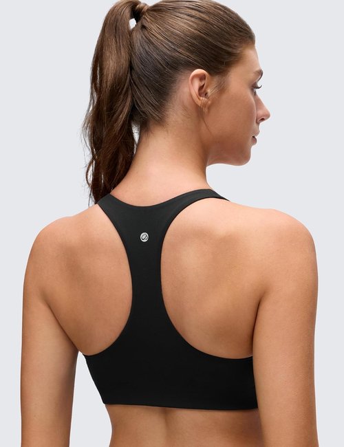 CRZ YOGA Butterluxe Racerback Sports Bra - Supportive V Neck Padded Wireless Crop Top for Women