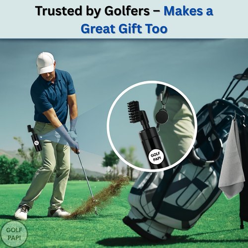 GOLF PAPI Golf Club Cleaner Brush Kit – 2 Pack Golf Club Cleaning Accessories Include Spray Bottles, Towels, Brush Covers & Retractable Clips – Must-Have Golf Gifts for Clean Shots - (Black - 2 Pack)