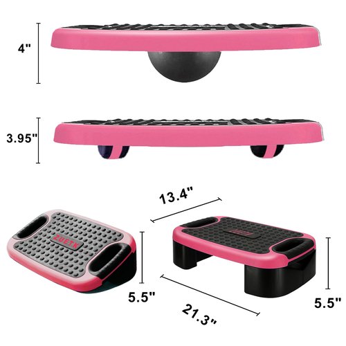 4-In-1 Balance Board and Stepper Exercise Platform - Aerobic Step Adjustable Home Workout Slant Board, Non Slip Soft cushion - With Home Workout Suggestions
