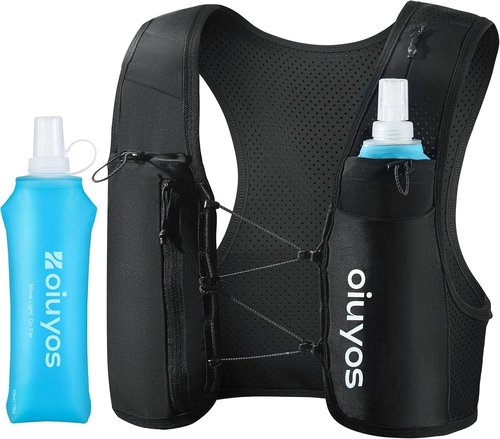 Oiuyos Running Vest for Women Men - USA Design - Adjustable Chest Straps Running Hydration Vest with 500ml Soft Flask - Lightweight Reflective Hydration Backpack