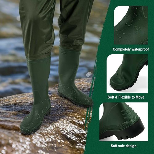 Goture Waterproof Fishing Waders - Durable 2-Ply Nylon/PVC Chest Waders with Boots & Hidden Pocket