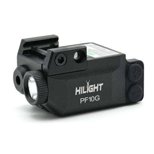HiLight - Tactical PF10G - 500 Lumens Strobe Flashlight with Path/Stair Illumination Light & Single (Green) Laser with Rechargeable USB Battery - Rail Mount Light & Precision Laser Class of IIIA, <5mW