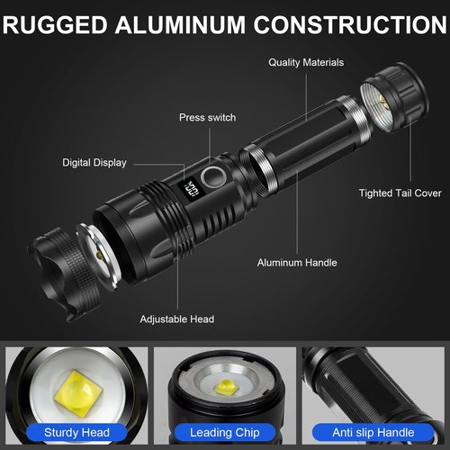 Cinlinso LED Flashlights High Lumens Rechargeable, Super Bright Flash Light, 3 Modes IPX7 Waterproof, High Powered Flashlights for Camping Emergencies (1)