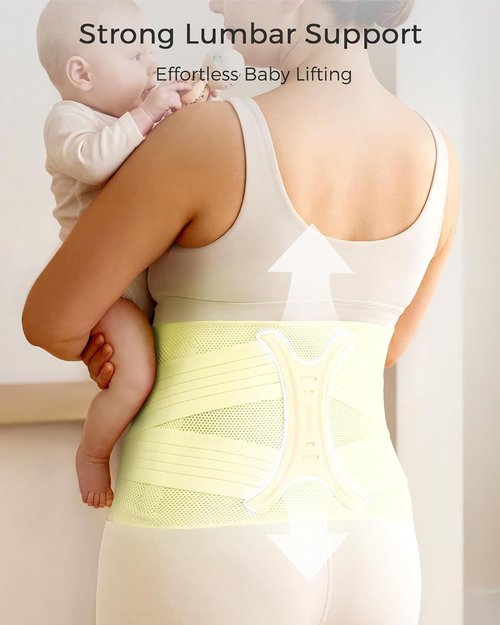 FREETOO Postpartum Belly Band - Soft Abdominal Binder with Back Support | Adjustable Compression, Size M, Cream