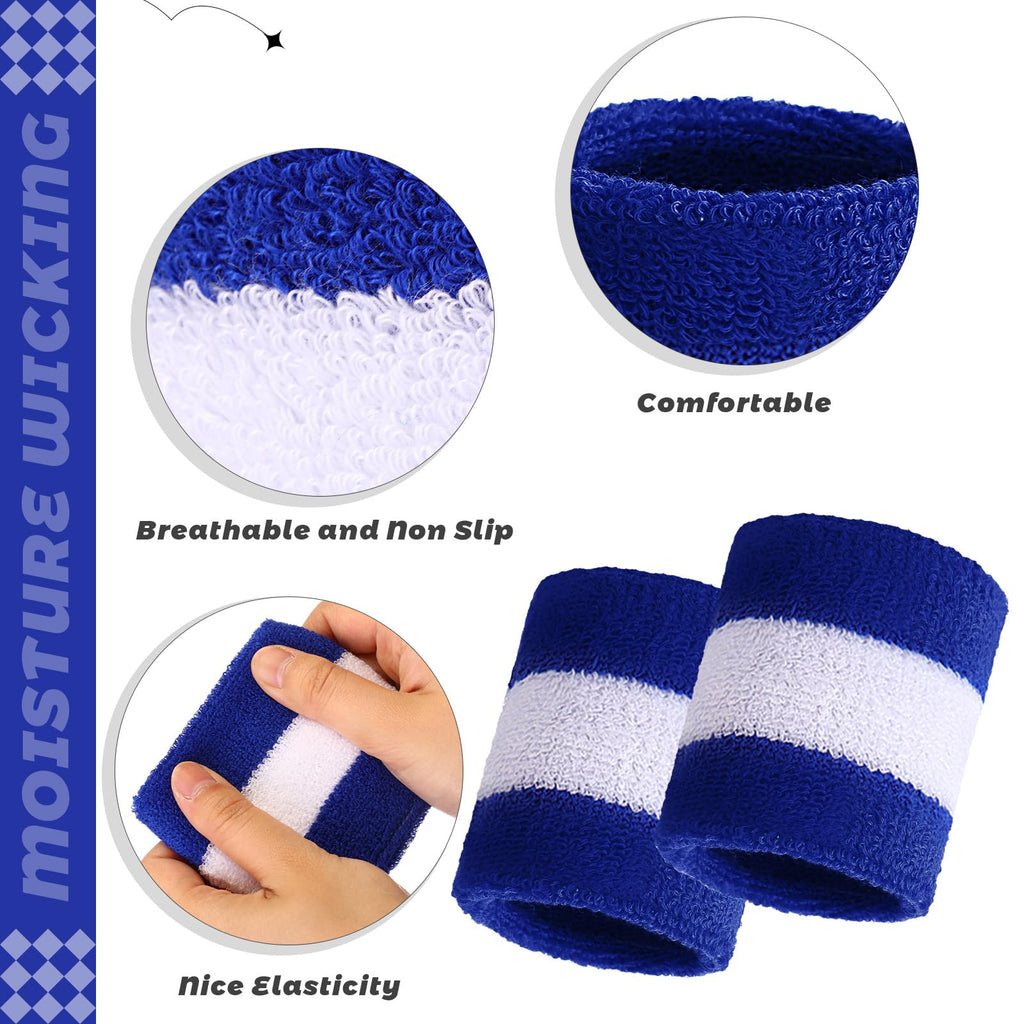 Bememo 12 Pcs Sweatbands Wristband Sweat Wrist Band Competitions Absorbent Sweatbands for Men Women Sports Running(3.15",Blue, White, Blue)