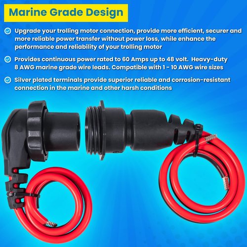 Minn Kota Trolling Motor Plug & Receptacle | 60 AMP Circuit Breaker for Freshwater & Saltwater Boats - Heavy Duty 8AWG