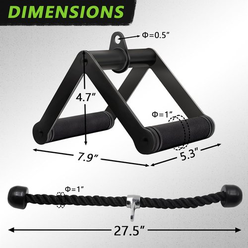 Double D Row Handle - Cable Attachment for Weight Training - Durable Steel with Non-Slip Grip (Black)