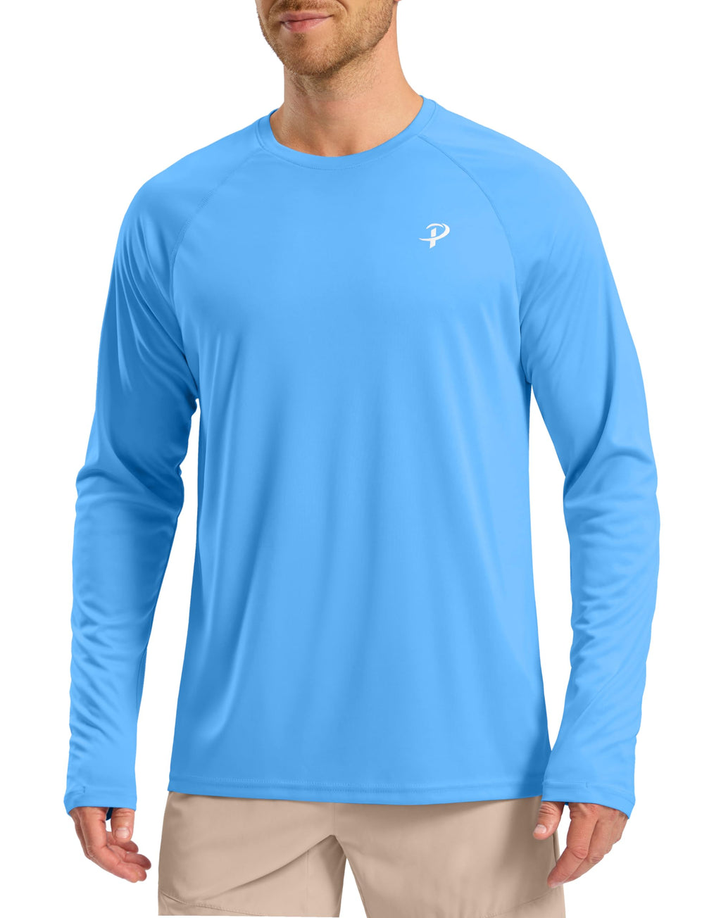 Pudolla Mens Sun Protection Shirts UV SPF T-Shirts UPF 50+ Long Sleeve Rash Guard Fishing Running Quick Dry(Sky Blue XL)