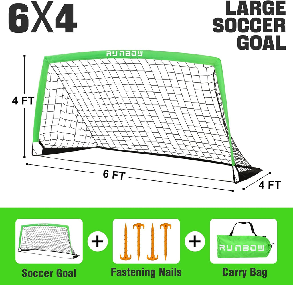 RUNBOW Kids Soccer Goal - 6x4 FT Portable Folding Net with Carry Bag for Backyard & Indoor Training