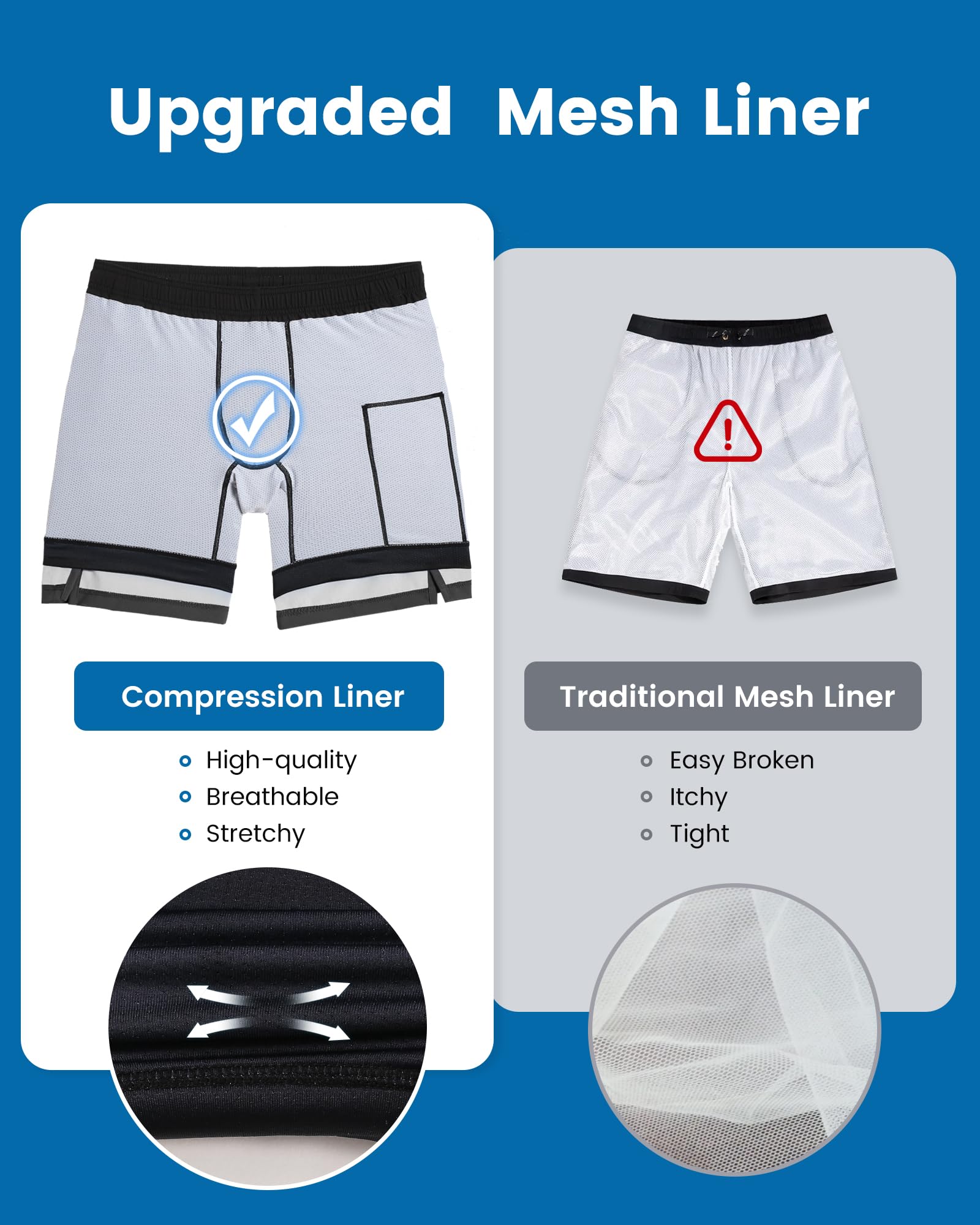 maamgic Mens Swim Trunks with Compression Liner 7 Inch Inseam Mens Bathing Suit Quick Dry Swimming Trunks Swimsuit Dark Grey and Black Small