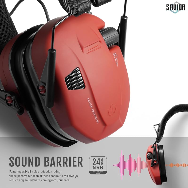 Savior Equipment Apollo Electronic Earmuffs with Gel Ear Pads, 24dB NRR — Carmine Red