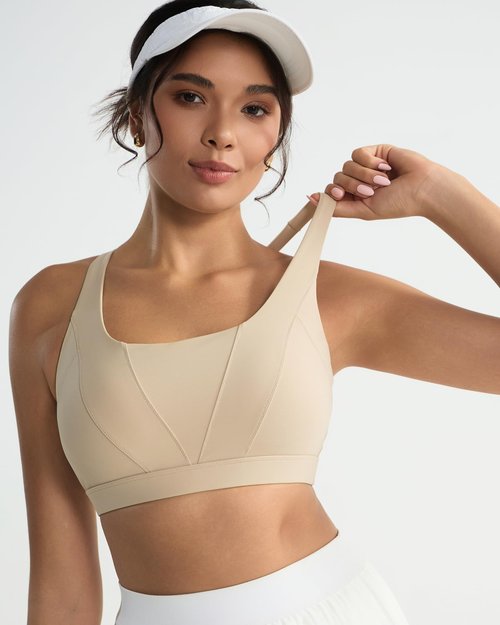 RUNNING GIRL Sports Bra for Women High Support, Molded Cup High Impact Sports Bras with Sewn in Pads Strappy Running Bra(2970 Nude L)