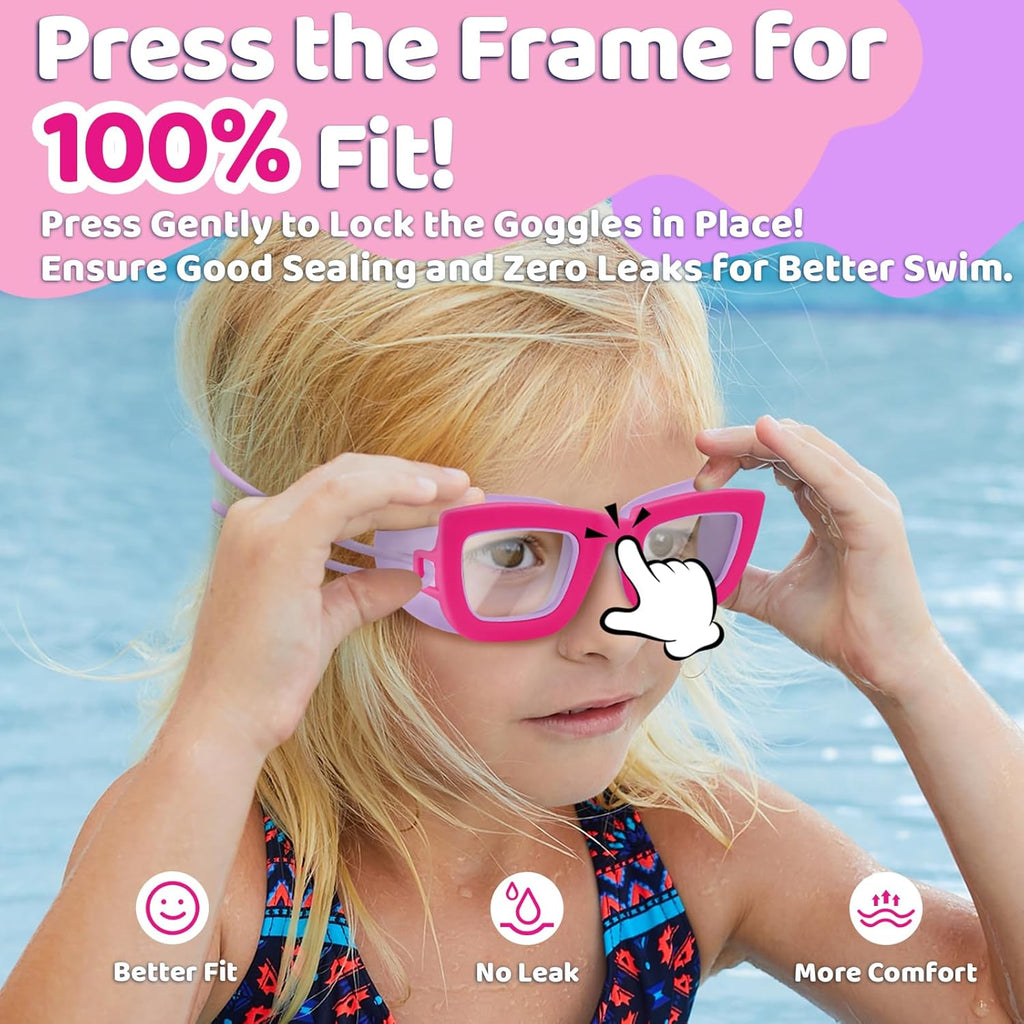 Vvinca Kids Swim Goggles - 2 Pack Anti-Fog UV Protection | Comfortable Bungee Strap for Ages 3-10
