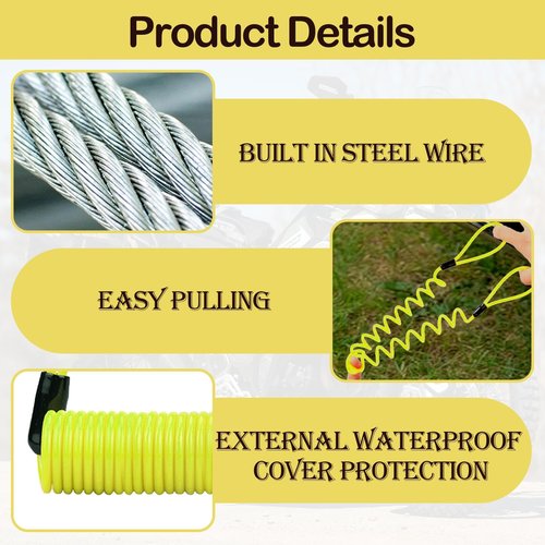 1PCS Motorcycle Disc Lock Reminder Cable Yellow Disc Lock Reminder Cable for Motorcycle Alarm Discs Brake Locks Warning Cables Anti Heft Security Spring Coil Cables