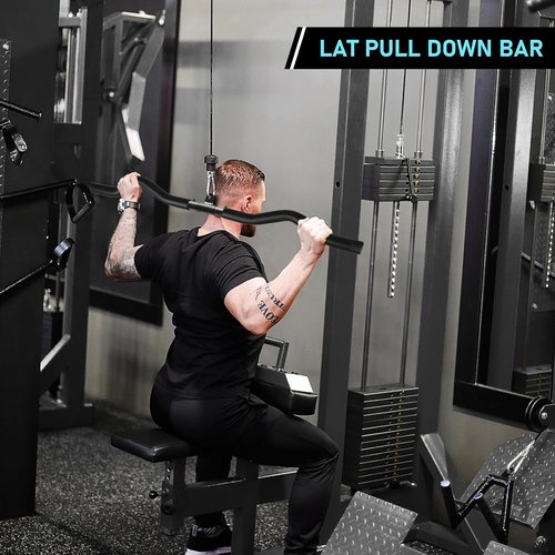 LAT Pull Down Bar - Detachable Swivel Joint Wide Grip Attachment for Cable Machine | Home Gym Muscle Training