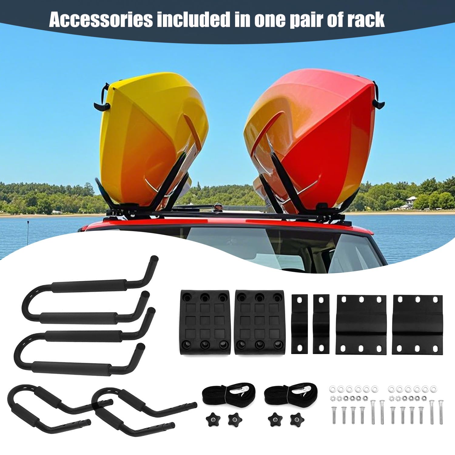 DOHUSPLE Kayak Roof Rack for 2 Kayaks Carrier, Kayak J Bar Hooks Roof Mount Racks for Universal Cars, SUV, Truck, Set of 4 Racks