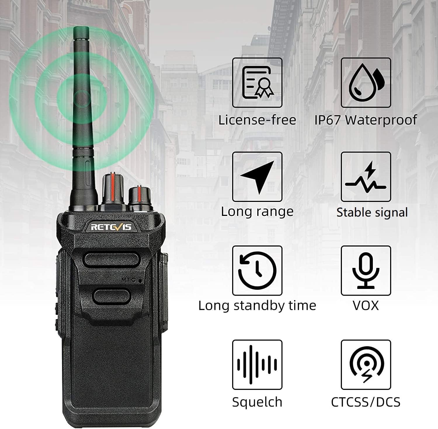Retevis RT48 IP67 Waterproof Walkie Talkies,Heavy Duty 2 Way Radio,Rechargeable Professional/Business Two Way Radio,1200mAh Battery,VOX,SOS Alarm,for Hiking School Emergency Outdoor Logistics(1 Pack)