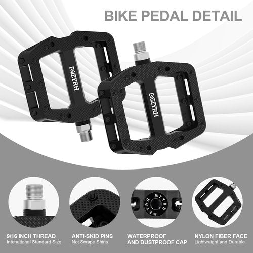 MZYRH Mountain Bike Pedal 9/16" 3 Sealed Bearings Lightweight Non-Slip Nylon Fiber Bicycle Platform Pedals for Road BMX MTB