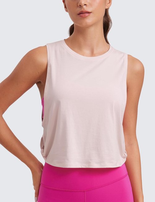 CRZ YOGA Pima Cotton Tank Tops for Women - Loose Fit Sleeveless Workout Shirts | Athletic Gym Crop