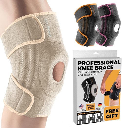 Dr. Brace Elite Knee Brace - Side Stabilizers & Patella Gel Pads for Maximum Pain Relief | Unisex Size Guide Available