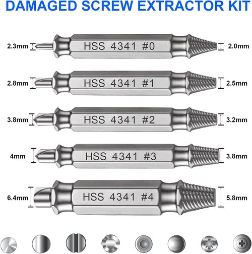 Damaged Screw Extractor Set - 6 PCS Titanium Stripped Screw Removal Tool for Easy Extraction