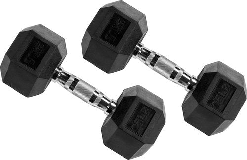 Fitvids Hex Dumbbells - Rubber Coated Hand Weights for Home Gym | 5-50 LB Pair for Versatile Workouts