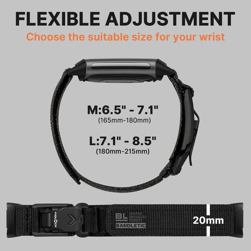 Bandletic Sport Band Compatible with Fitbit Charge 6/5 Bands for Men and Women, Rugged Soft Nylon Wristbands Replacement Straps with Magnetic Fidlock V-Buckle for Fitbit Charge 5/6 Fitness Tracker